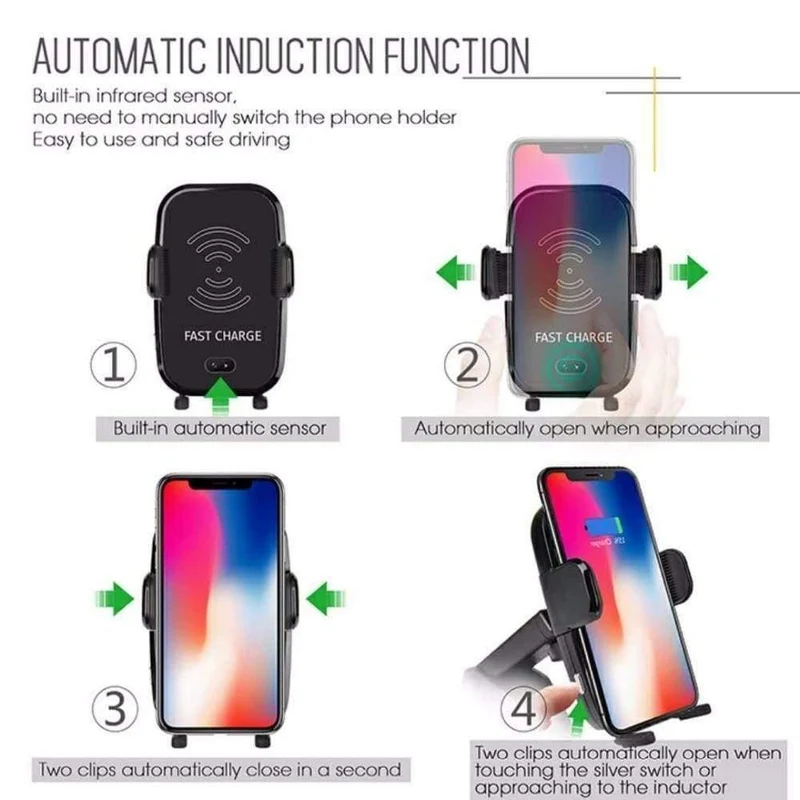 Auto-Infrarotsensor, automatisches Qi-Schnellladegerät für kabelloses Auto-Handy für iPhone X 8 Plus Samsung S9 S8 Plus S7 Note 8