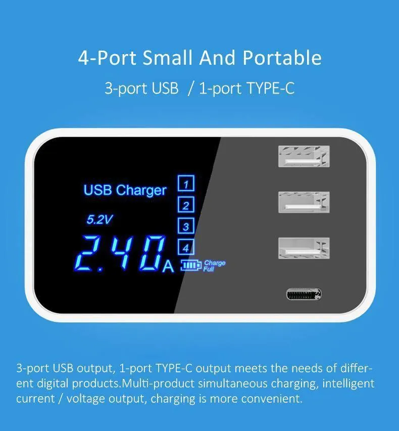 Typ C USB-Ladegerät HUB Led-anzeige Wand Ladegerät Schnelle Handy Ladegerät Für iPhone Samsung USB Adapter EU UNS stecker