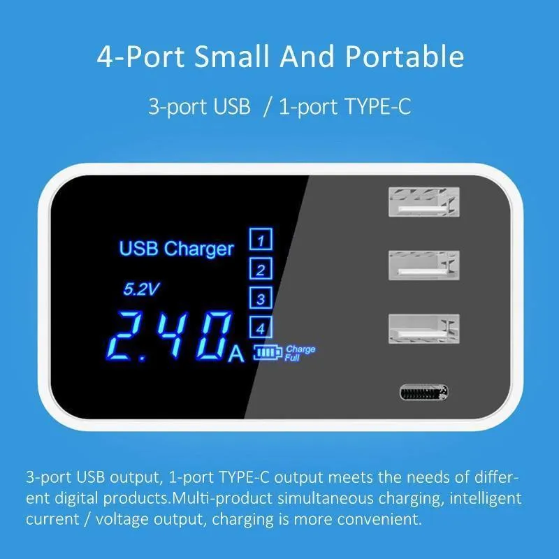 Typ C USB-Ladegerät HUB Led-anzeige Wand Ladegerät Schnelle Handy Ladegerät Für iPhone Samsung USB Adapter EU UNS stecker
