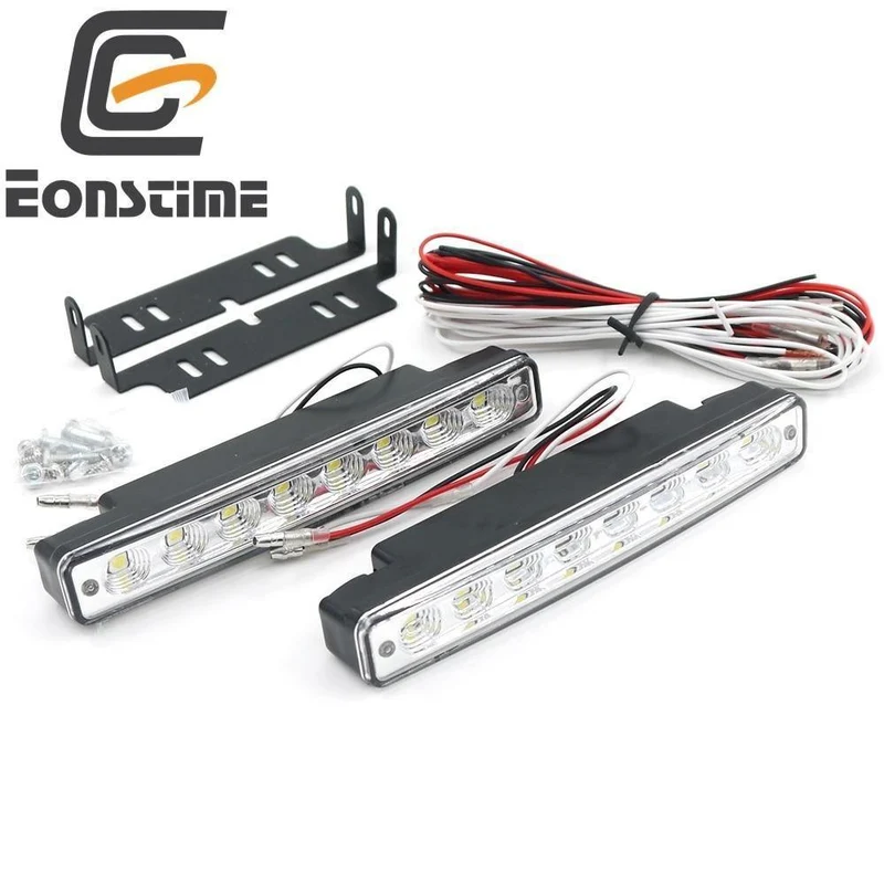 Weiß Universal 2 PCS 12V Auto 8 LED DRL Fahren Tagfahrlicht Tag LED Licht Kopf Lampe Super + schaltet Licht Funktionen