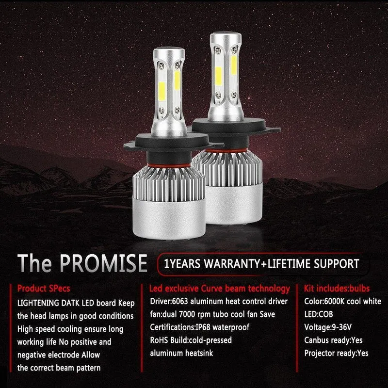 S2 LED 12V Scheinwerferlampe H1 H3 H4 LED H7 H11 H13 880 9004 9005 HB3 9006 HB4 9007 80W 6000K Lange Lebensdauer Autolicht