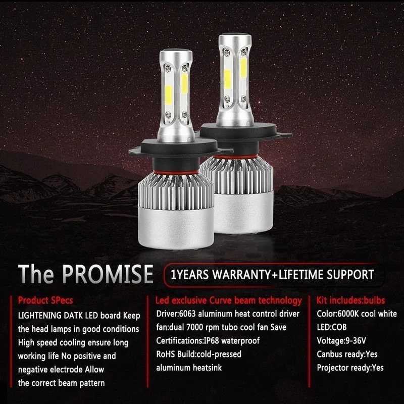S2 LED 12V Scheinwerferlampe H1 H3 H4 LED H7 H11 H13 880 9004 9005 HB3 9006 HB4 9007 80W 6000K Lange Lebensdauer Autolicht