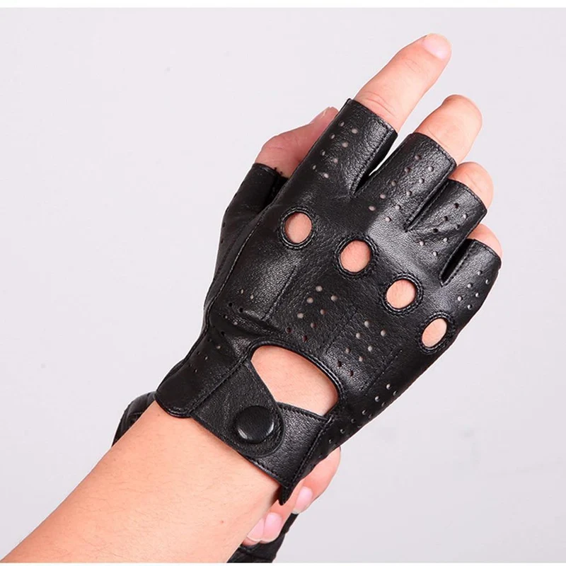 Hochwertige Halbfinger-Handschuhe aus echtem Leder für Herren Dünnschliff-Handschuhe aus fingerlosem Schaffell