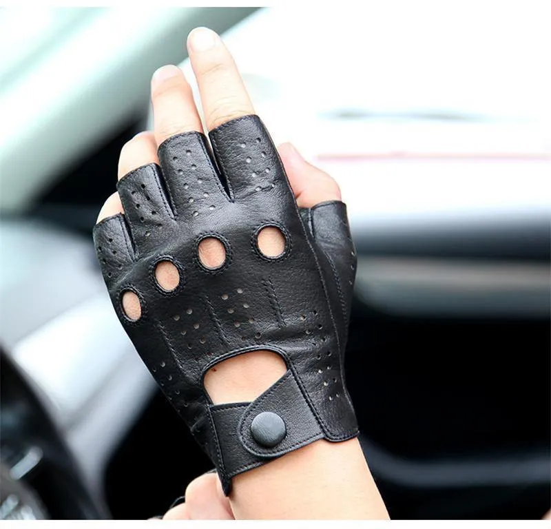 Hochwertige Halbfinger-Handschuhe aus echtem Leder für Herren Dünnschliff-Handschuhe aus fingerlosem Schaffell