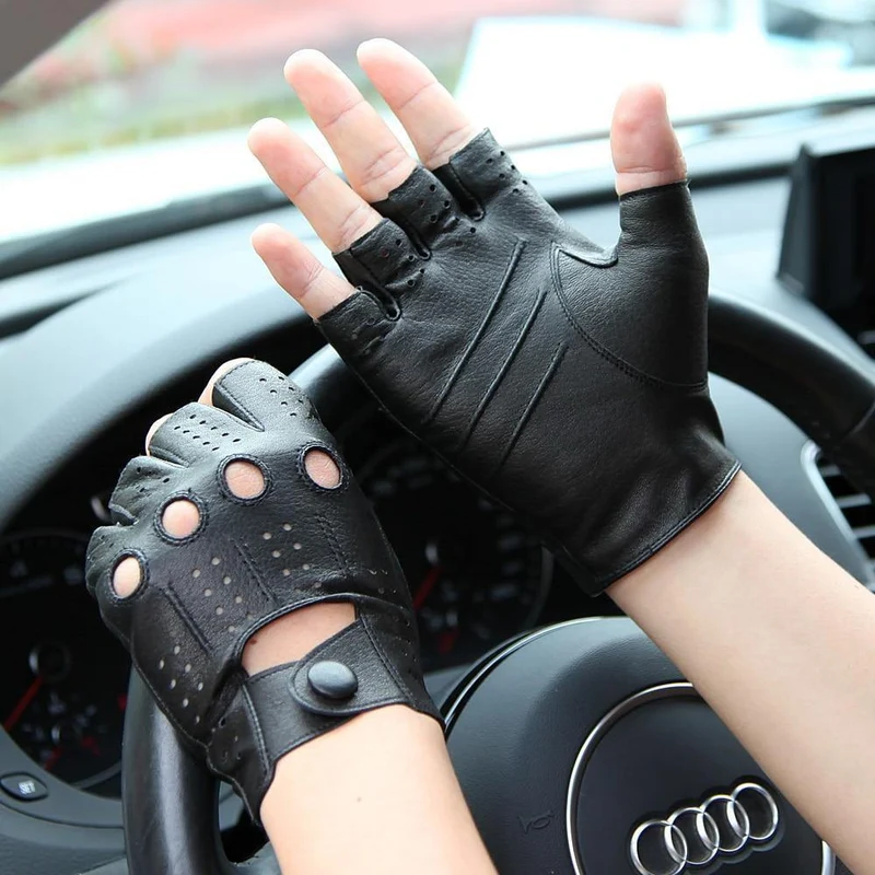 Hochwertige Halbfinger-Handschuhe aus echtem Leder für Herren Dünnschliff-Handschuhe aus fingerlosem Schaffell