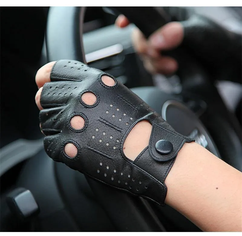 Hochwertige Halbfinger-Handschuhe aus echtem Leder für Herren Dünnschliff-Handschuhe aus fingerlosem Schaffell