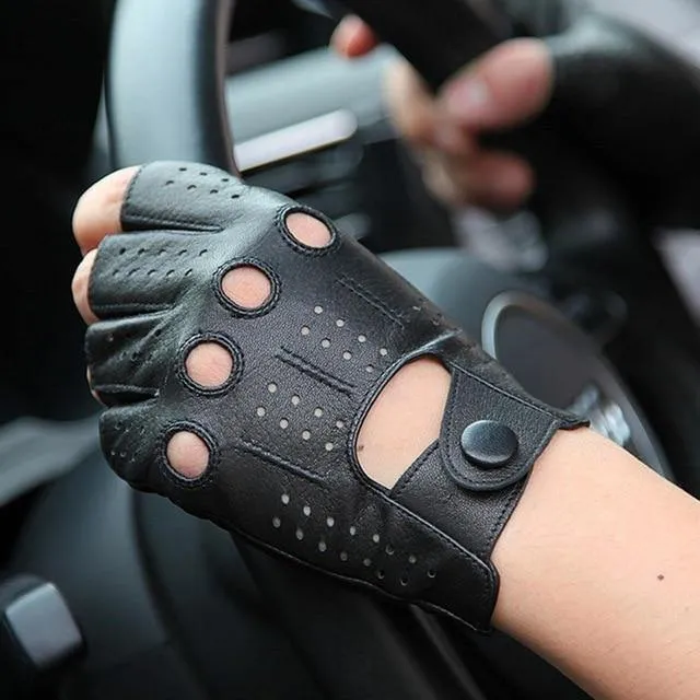 Hochwertige Halbfinger-Handschuhe aus echtem Leder für Herren Dünnschliff-Handschuhe aus fingerlosem Schaffell