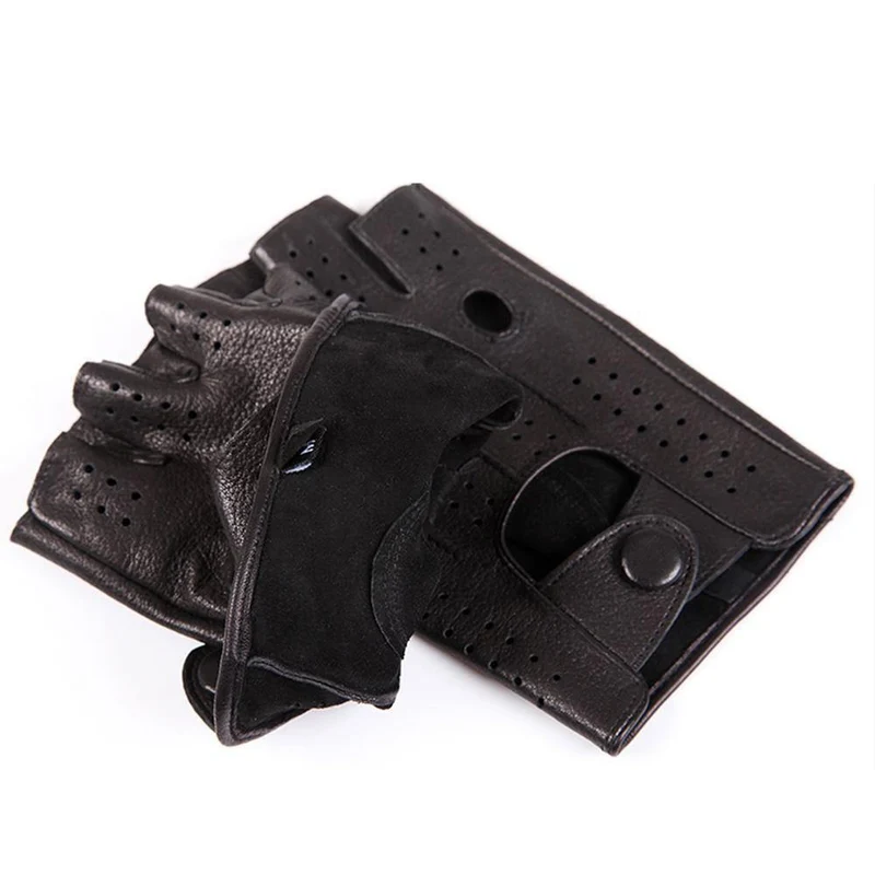 Hochwertige Halbfinger-Handschuhe aus echtem Leder für Herren Dünnschliff-Handschuhe aus fingerlosem Schaffell
