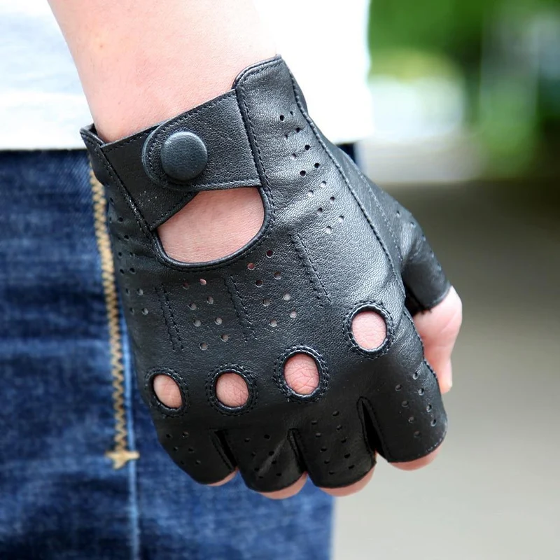 Hochwertige Halbfinger-Handschuhe aus echtem Leder für Herren Dünnschliff-Handschuhe aus fingerlosem Schaffell