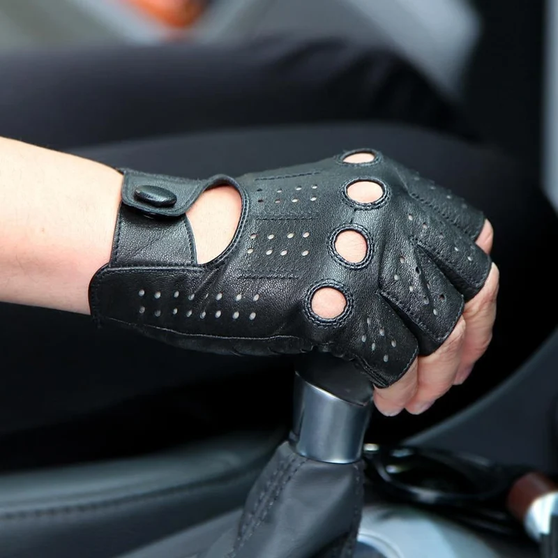 Hochwertige Halbfinger-Handschuhe aus echtem Leder für Herren Dünnschliff-Handschuhe aus fingerlosem Schaffell
