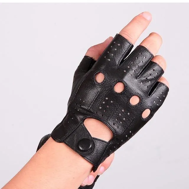 Hochwertige Halbfinger-Handschuhe aus echtem Leder für Herren Dünnschliff-Handschuhe aus fingerlosem Schaffell