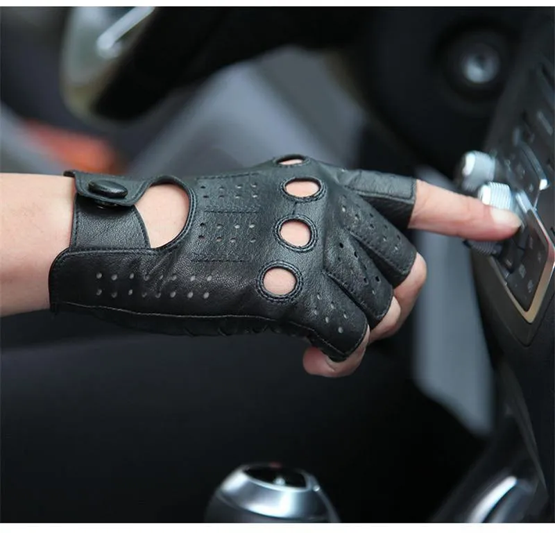 Hochwertige Halbfinger-Handschuhe aus echtem Leder für Herren Dünnschliff-Handschuhe aus fingerlosem Schaffell