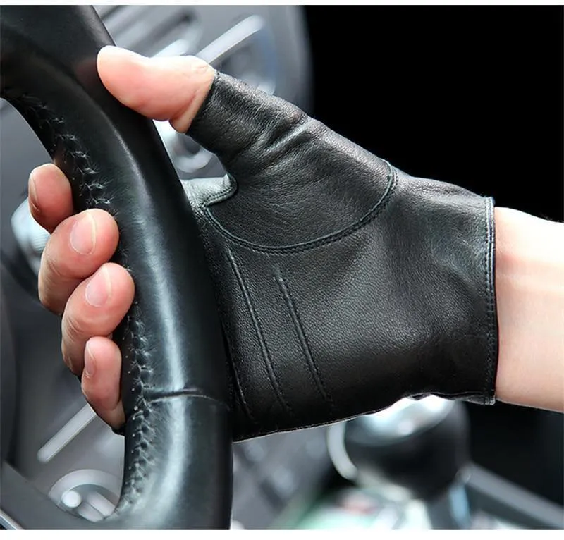 Hochwertige Halbfinger-Handschuhe aus echtem Leder für Herren Dünnschliff-Handschuhe aus fingerlosem Schaffell