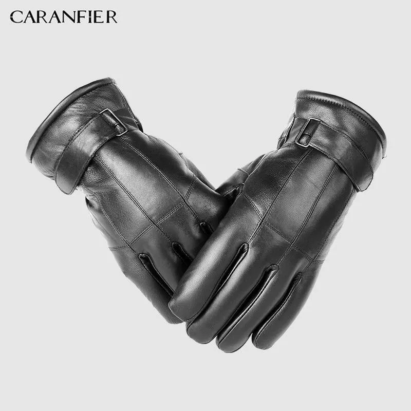 Herren Schaffell Handschuhe Echtes Leder Männer Winter Outdoor Plus Samt Warme Pelz Verdickung Thermal