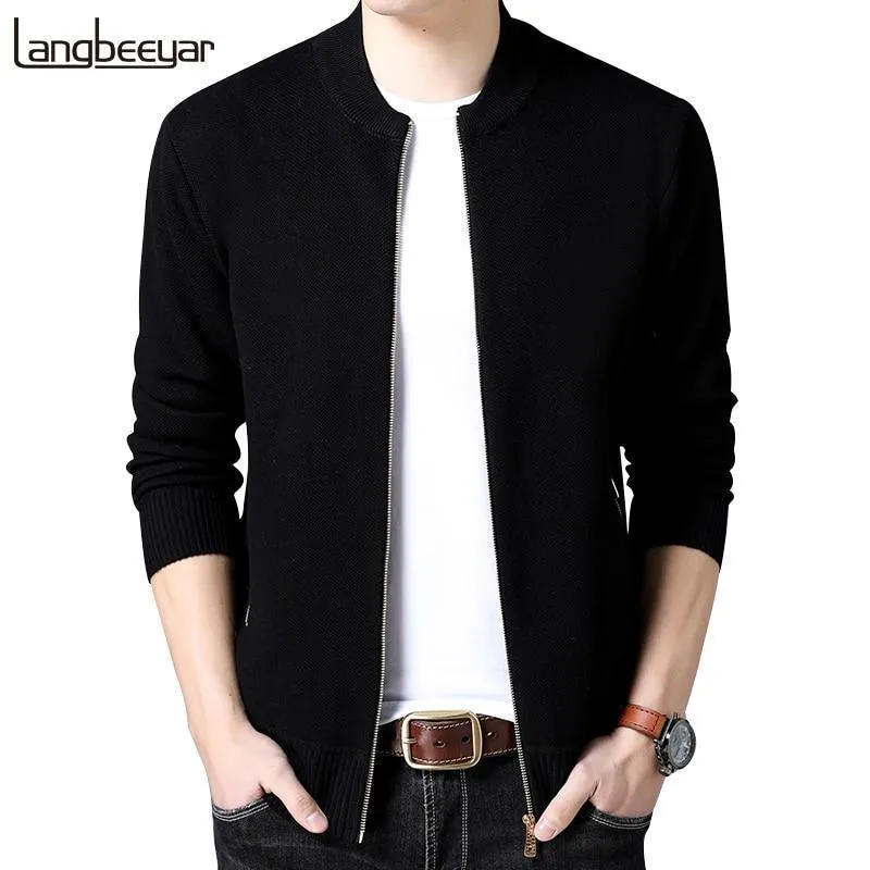 Markenkleidung Jacke Herren Casual Kragen Mantel Männer Einfarbig Herren Kleidung Reißverschluss Taschen Herrenjacke
