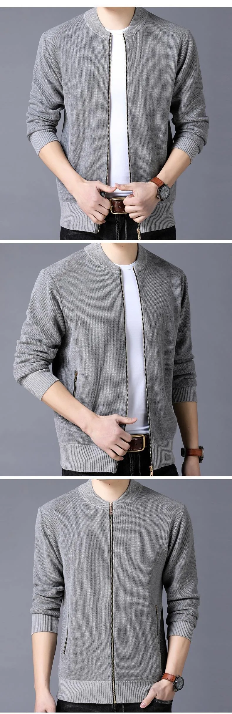 Markenkleidung Jacke Herren Casual Kragen Mantel Männer Einfarbig Herren Kleidung Reißverschluss Taschen Herrenjacke