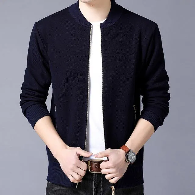 Markenkleidung Jacke Herren Casual Kragen Mantel Männer Einfarbig Herren Kleidung Reißverschluss Taschen Herrenjacke