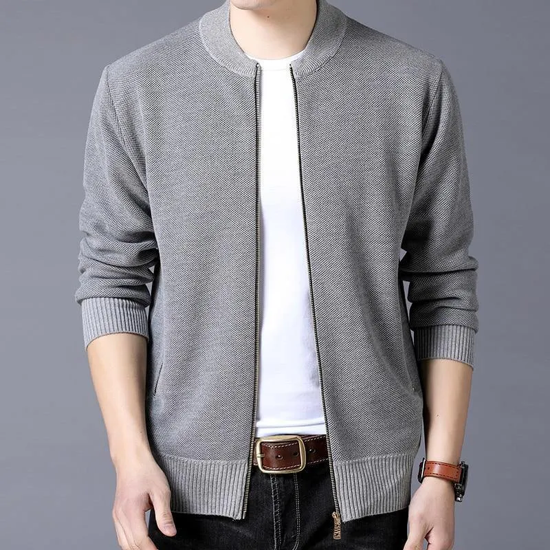 Markenkleidung Jacke Herren Casual Kragen Mantel Männer Einfarbig Herren Kleidung Reißverschluss Taschen Herrenjacke