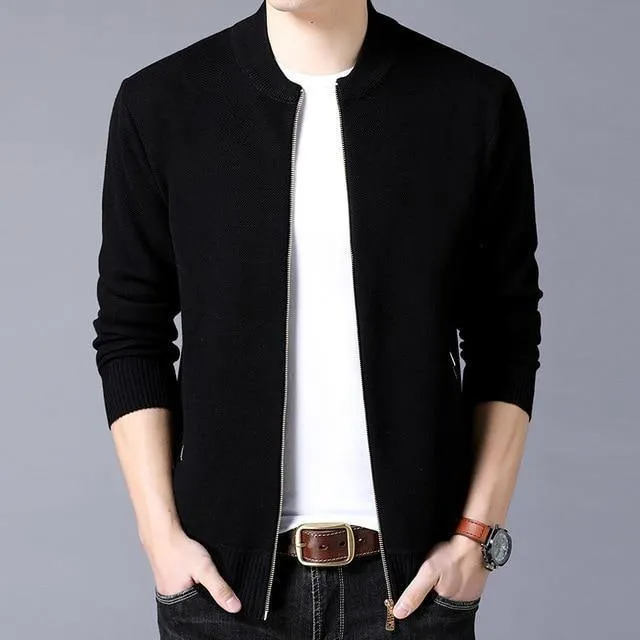 Markenkleidung Jacke Herren Casual Kragen Mantel Männer Einfarbig Herren Kleidung Reißverschluss Taschen Herrenjacke