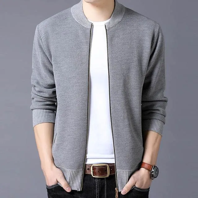 Markenkleidung Jacke Herren Casual Kragen Mantel Männer Einfarbig Herren Kleidung Reißverschluss Taschen Herrenjacke