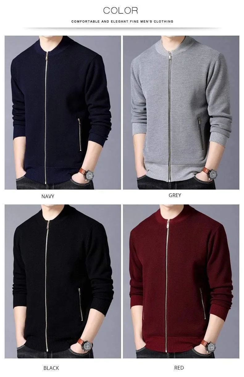 Markenkleidung Jacke Herren Casual Kragen Mantel Männer Einfarbig Herren Kleidung Reißverschluss Taschen Herrenjacke