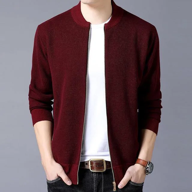 Markenkleidung Jacke Herren Casual Kragen Mantel Männer Einfarbig Herren Kleidung Reißverschluss Taschen Herrenjacke