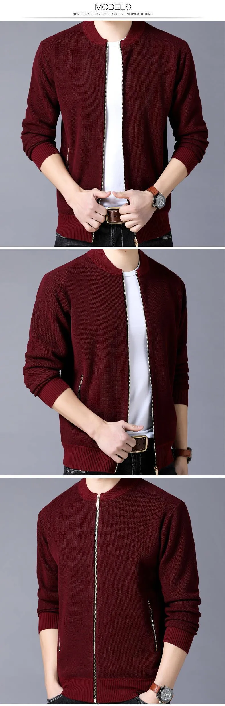 Markenkleidung Jacke Herren Casual Kragen Mantel Männer Einfarbig Herren Kleidung Reißverschluss Taschen Herrenjacke