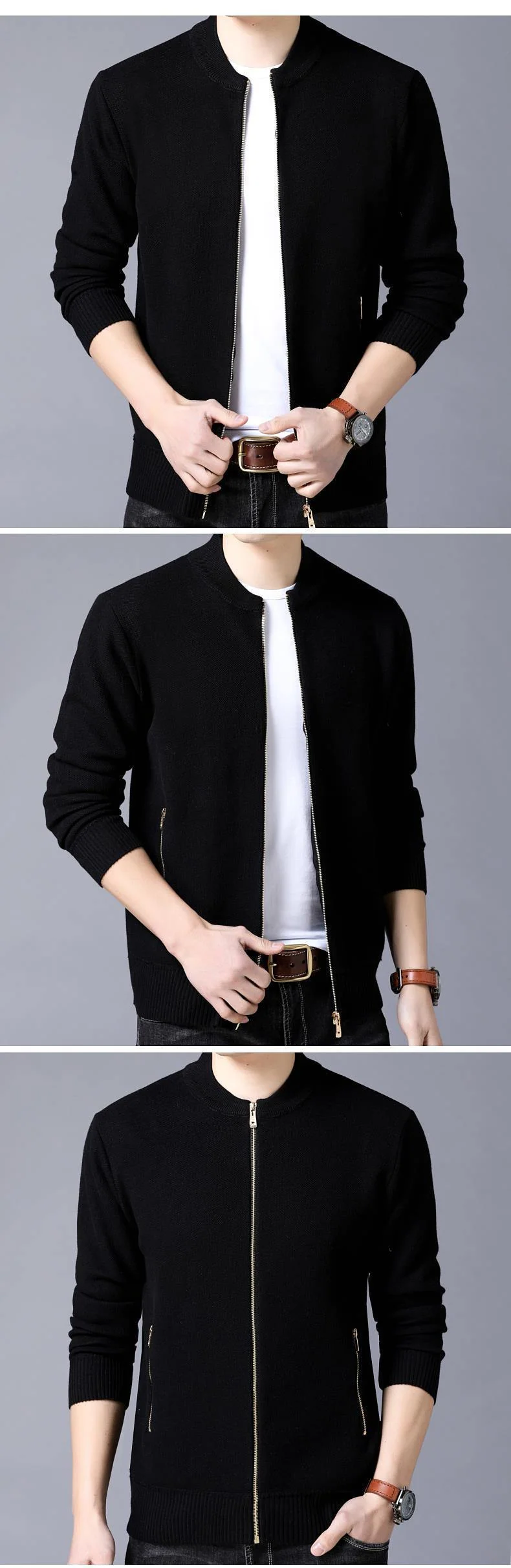 Markenkleidung Jacke Herren Casual Kragen Mantel Männer Einfarbig Herren Kleidung Reißverschluss Taschen Herrenjacke