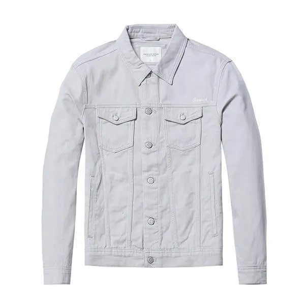 Jeansjacke Herrenmode 100% Baumwolle Trucker Jacken Slim Fit Stickerei Brusttasche 4 Farben