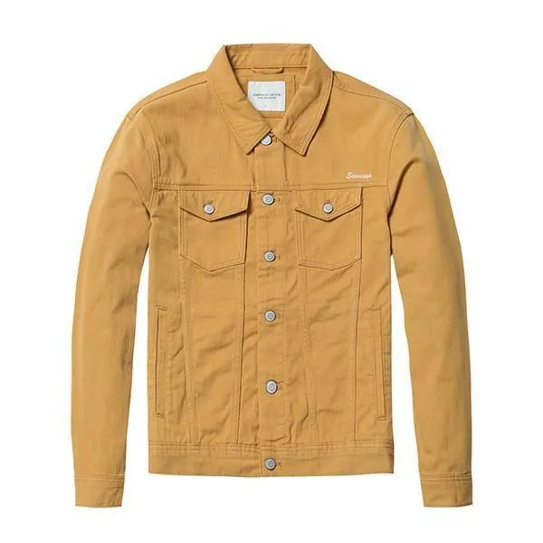 Jeansjacke Herrenmode 100% Baumwolle Trucker Jacken Slim Fit Stickerei Brusttasche 4 Farben