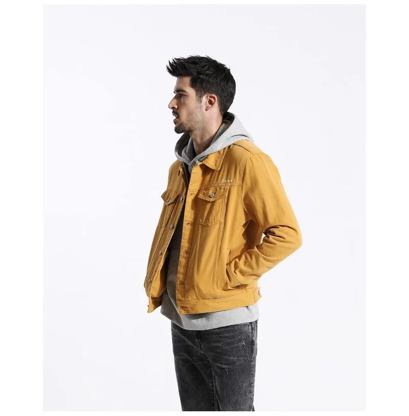 Jeansjacke Herrenmode 100% Baumwolle Trucker Jacken Slim Fit Stickerei Brusttasche 4 Farben