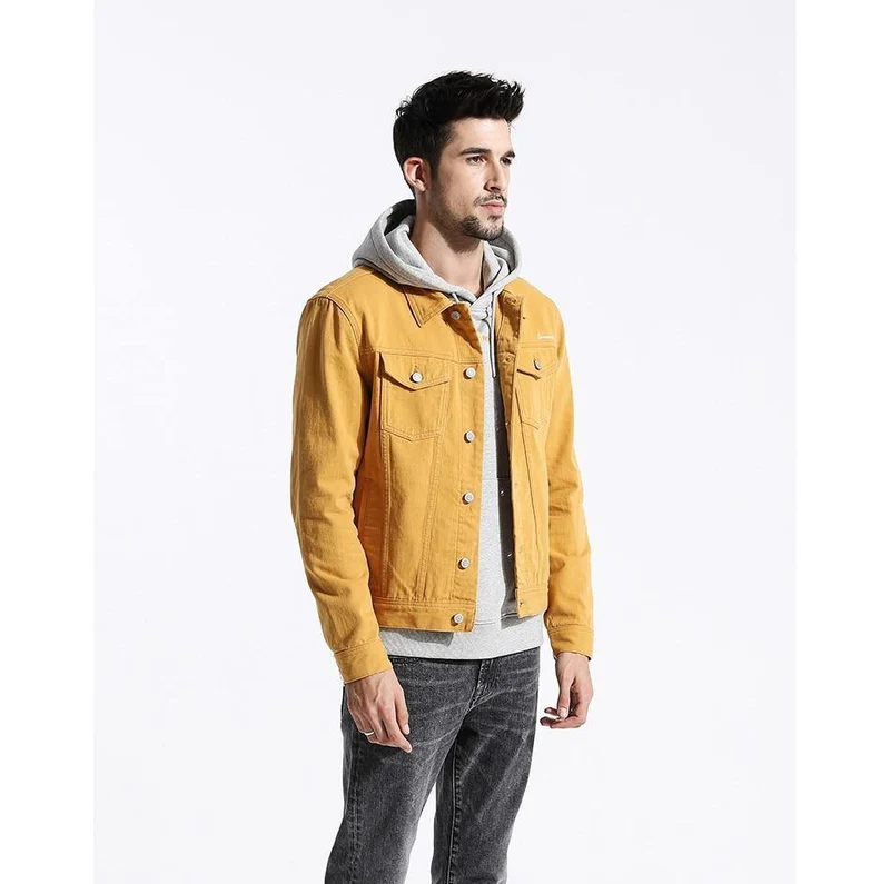 Jeansjacke Herrenmode 100% Baumwolle Trucker Jacken Slim Fit Stickerei Brusttasche 4 Farben