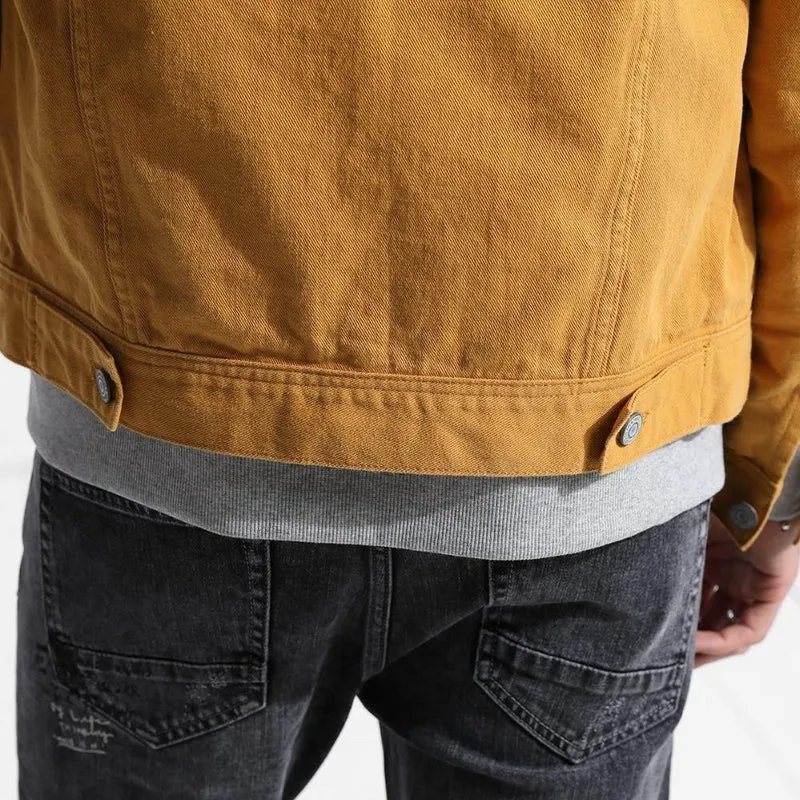 Jeansjacke Herrenmode 100% Baumwolle Trucker Jacken Slim Fit Stickerei Brusttasche 4 Farben