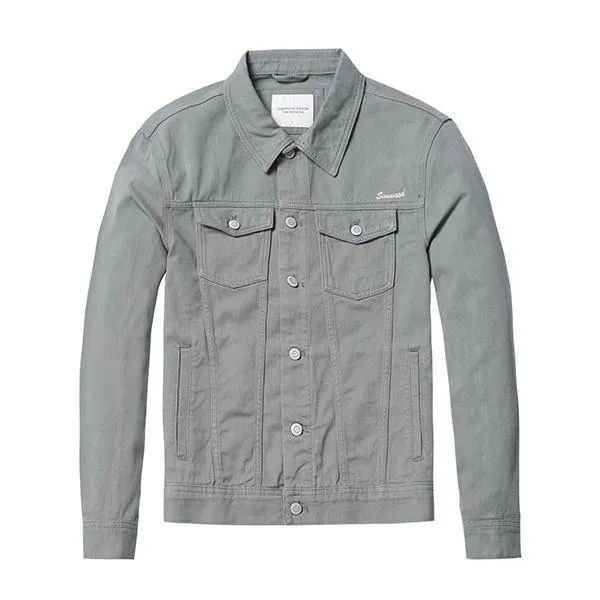 Jeansjacke Herrenmode 100% Baumwolle Trucker Jacken Slim Fit Stickerei Brusttasche 4 Farben
