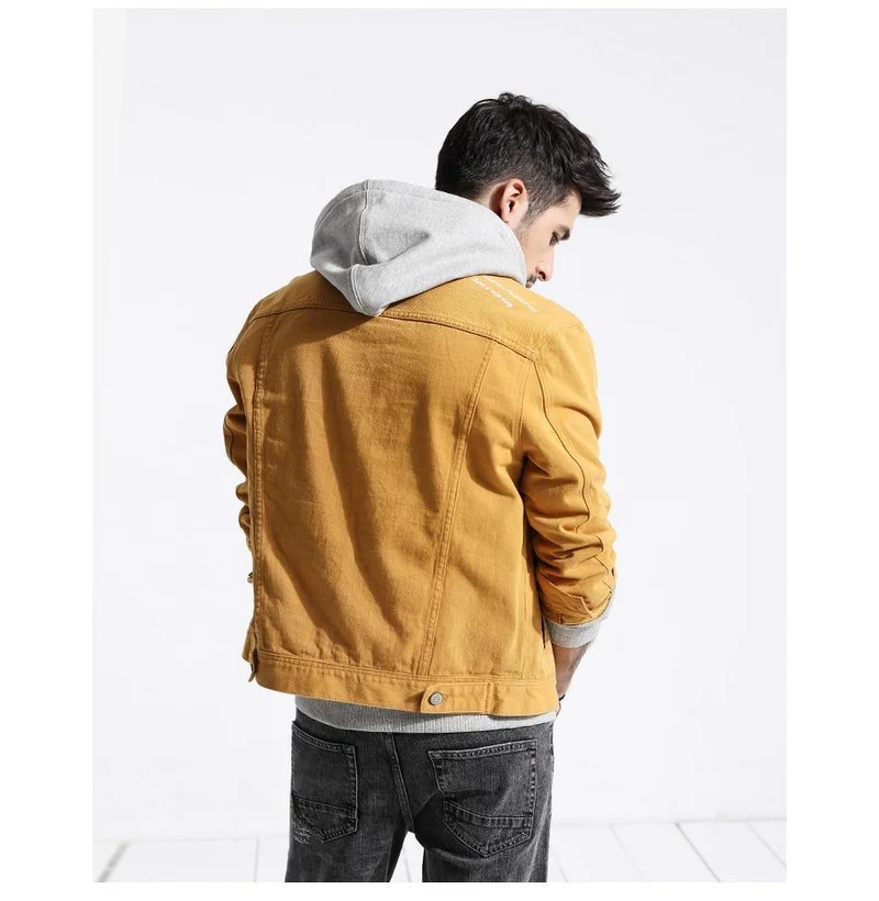 Jeansjacke Herrenmode 100% Baumwolle Trucker Jacken Slim Fit Stickerei Brusttasche 4 Farben