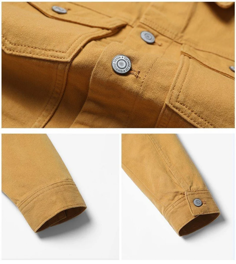 Jeansjacke Herrenmode 100% Baumwolle Trucker Jacken Slim Fit Stickerei Brusttasche 4 Farben