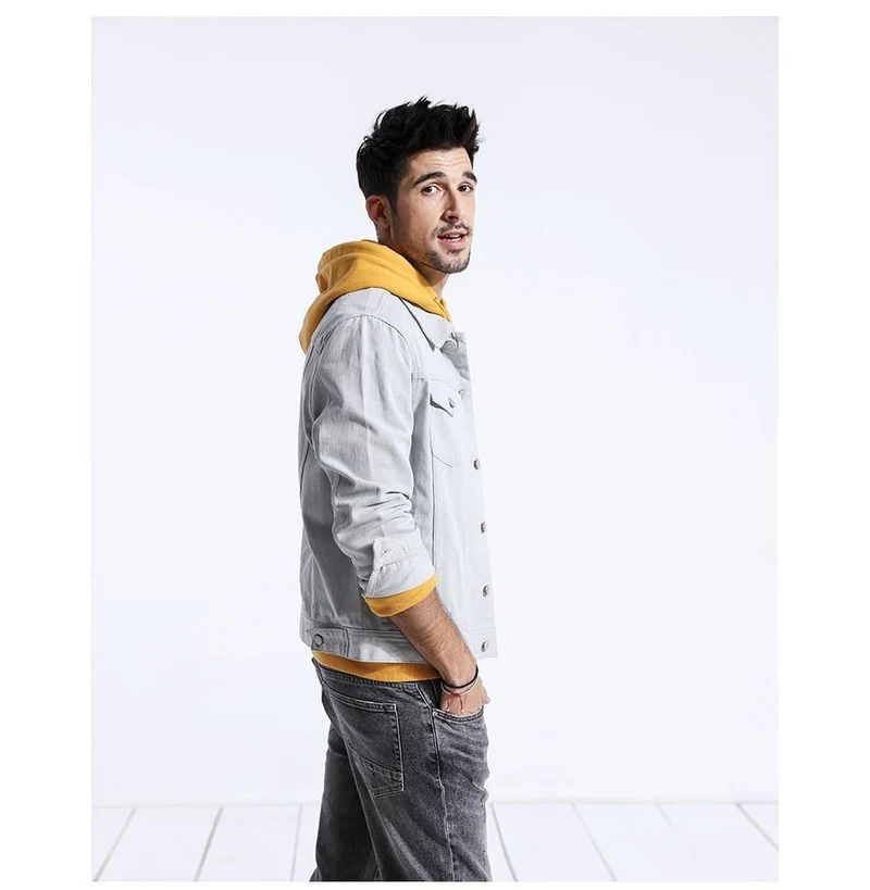 Jeansjacke Herrenmode 100% Baumwolle Trucker Jacken Slim Fit Stickerei Brusttasche 4 Farben