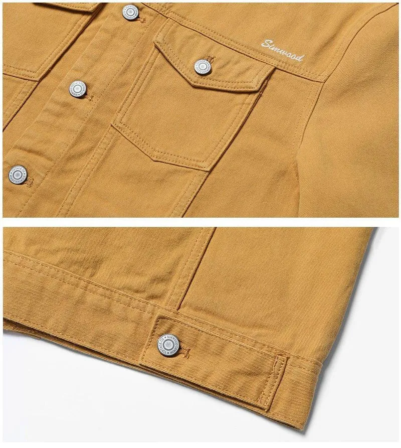 Jeansjacke Herrenmode 100% Baumwolle Trucker Jacken Slim Fit Stickerei Brusttasche 4 Farben