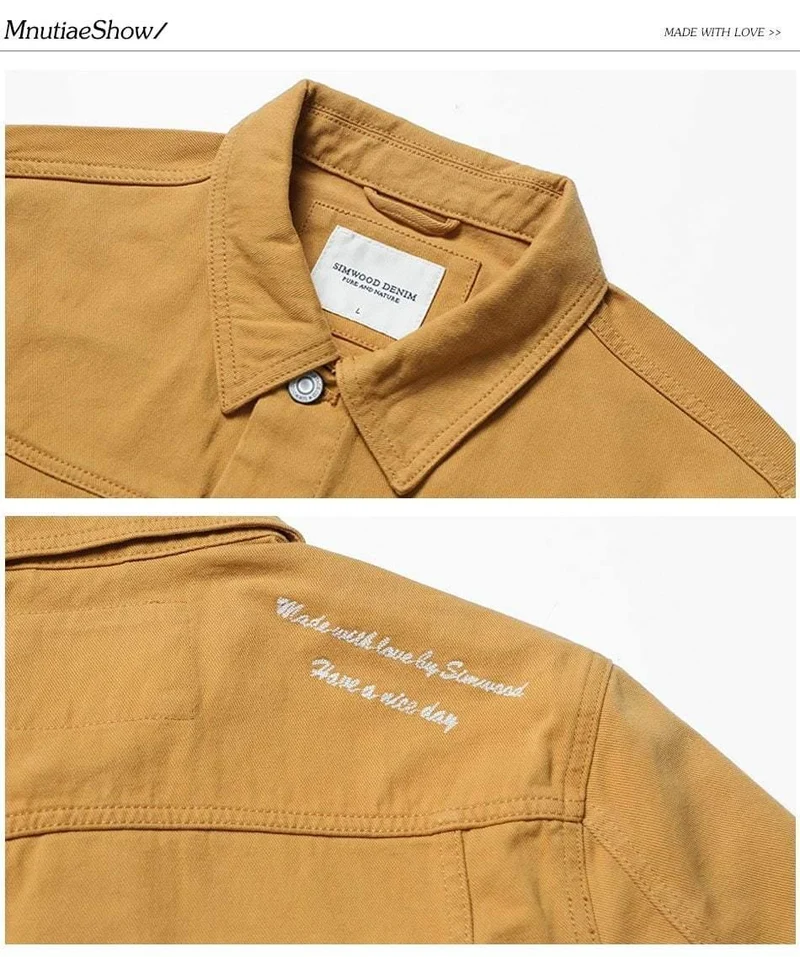 Jeansjacke Herrenmode 100% Baumwolle Trucker Jacken Slim Fit Stickerei Brusttasche 4 Farben