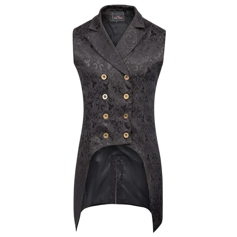 Herrenmäntel Mittelalter Steampunk Gothic Ärmellos Reverskragen Zweireihig Formal Abschlussball Party Jacquard Mantel