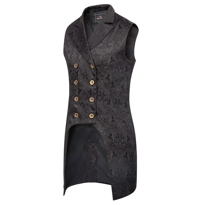 Herrenmäntel Mittelalter Steampunk Gothic Ärmellos Reverskragen Zweireihig Formal Abschlussball Party Jacquard Mantel