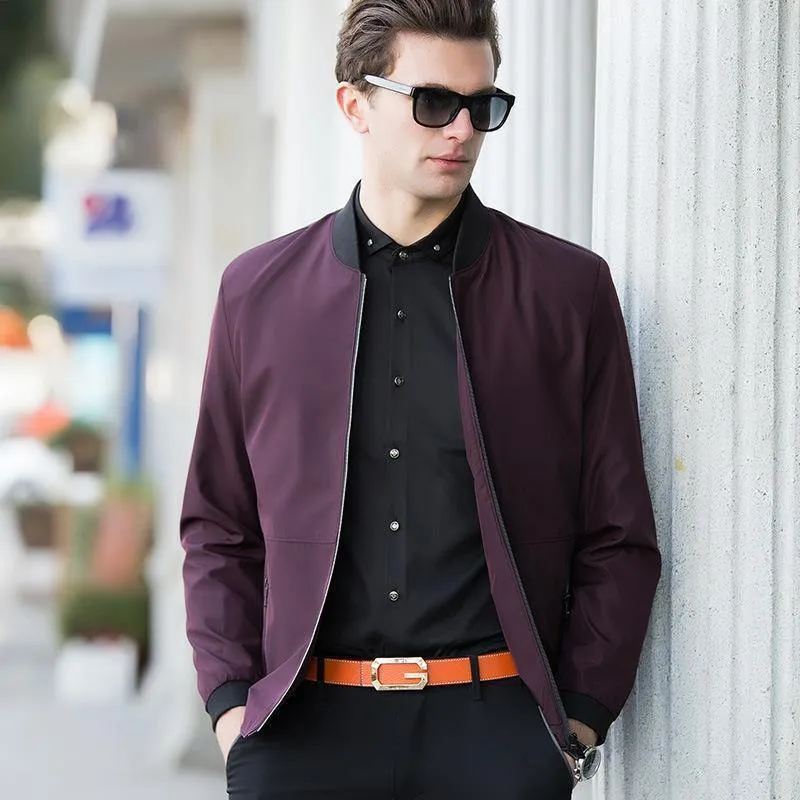 Casual Zipper Fly Herren Jacken Und Mäntel Mode Marke Reine Farbe Lange Ärmel Lose Bomber Jacke Männer Mantel