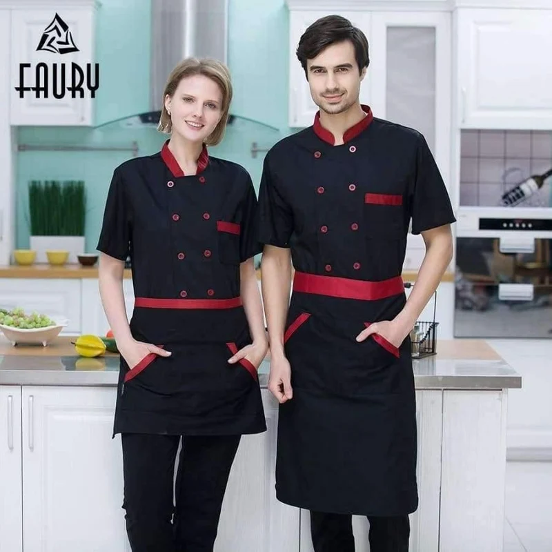 Männer Frauen Restaurant Hotal Lebensmittel Service Koch Kellner Bäckerei Café Arbeitsuniform Kurzarm Mesh Patchwork Zurück Tops Overalls 3XL