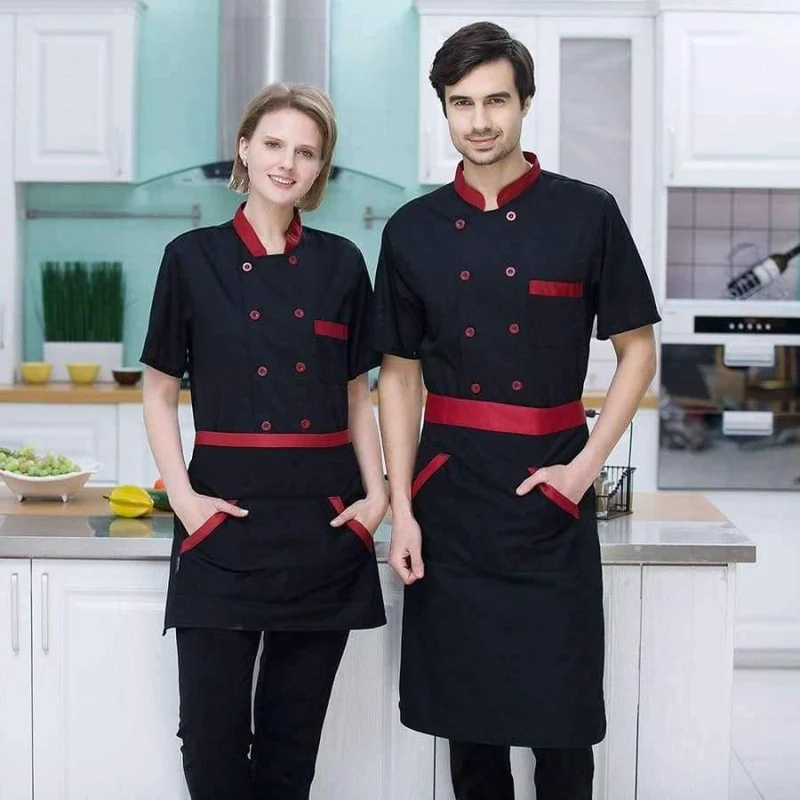 Männer Frauen Restaurant Hotal Lebensmittel Service Koch Kellner Bäckerei Café Arbeitsuniform Kurzarm Mesh Patchwork Zurück Tops Overalls 3XL
