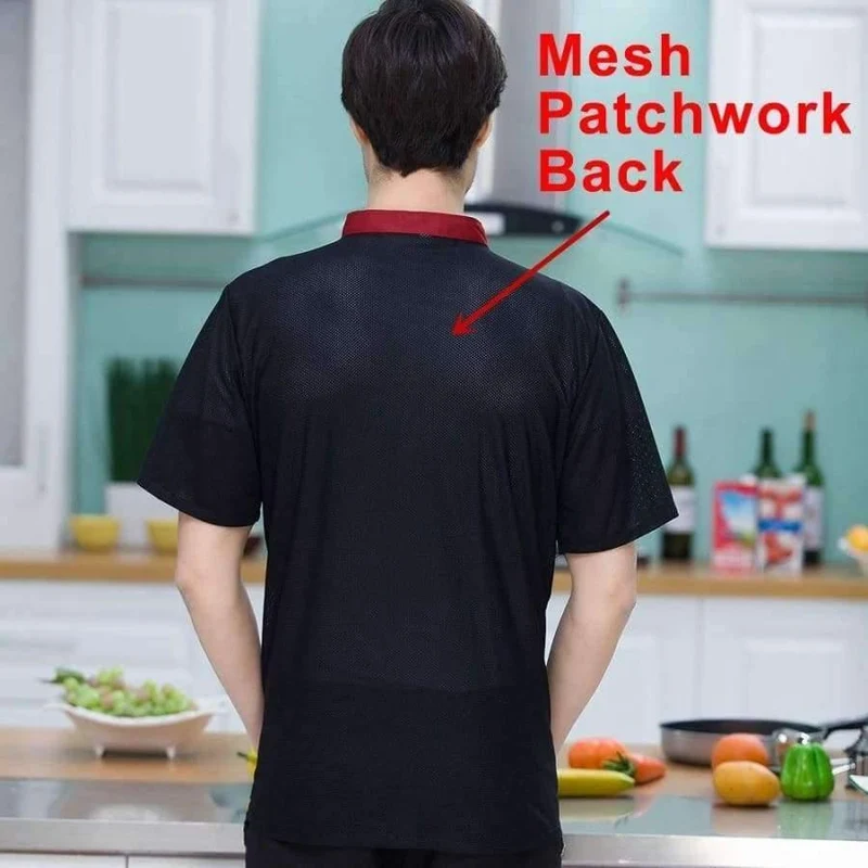 Männer Frauen Restaurant Hotal Lebensmittel Service Koch Kellner Bäckerei Café Arbeitsuniform Kurzarm Mesh Patchwork Zurück Tops Overalls 3XL
