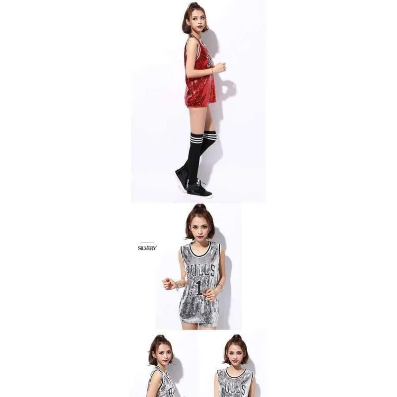 Sängerin sexy kostüm silber rot pailletten tanzabnutzung bar dj kleidung top bühne kostüme frauen sänger hip hop kostüm