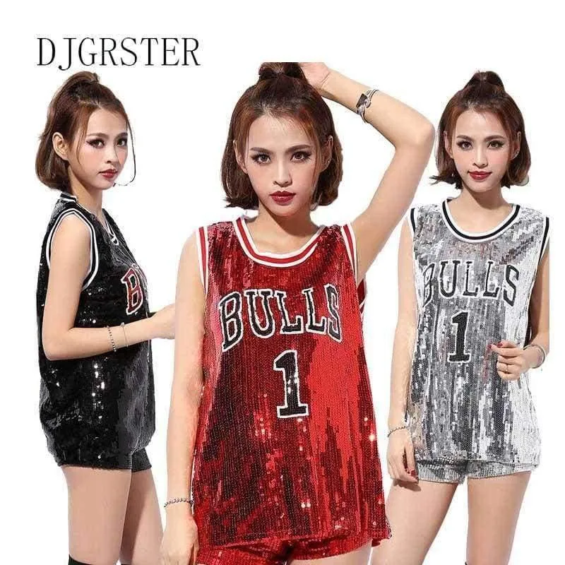 Sängerin sexy kostüm silber rot pailletten tanzabnutzung bar dj kleidung top bühne kostüme frauen sänger hip hop kostüm