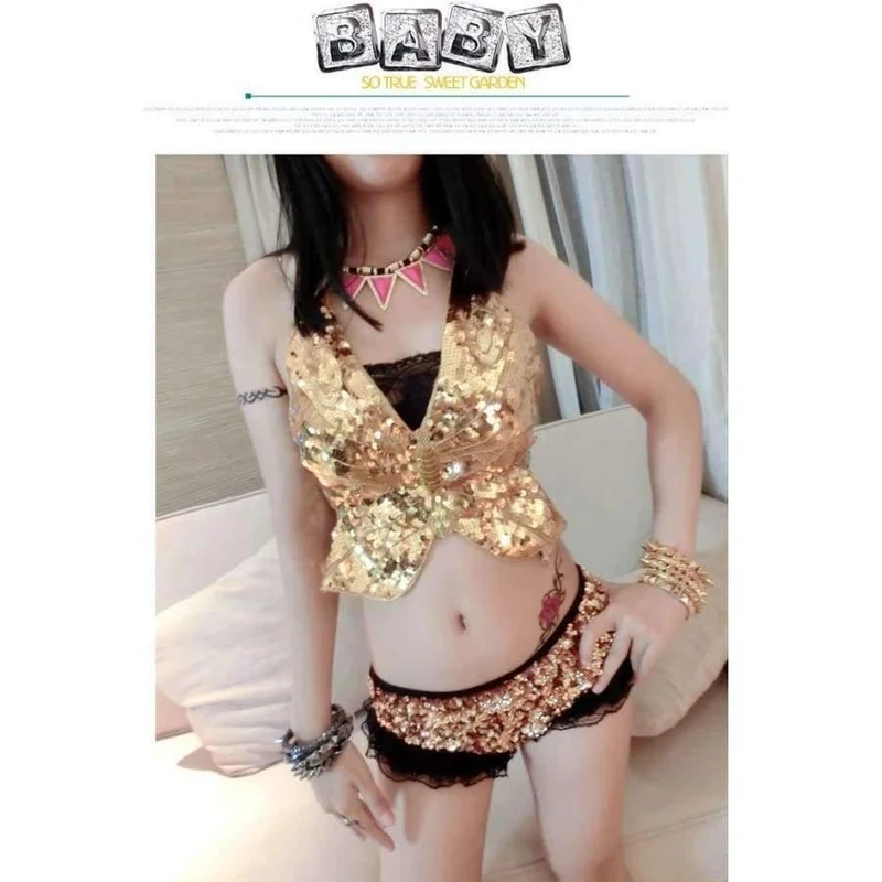 Sexy Nigthclub DS Stage Dance Kostüm Sexy Exotic Backless Bandage Bh Frauen Pailletten Jazz Dancewear Kostüm Top