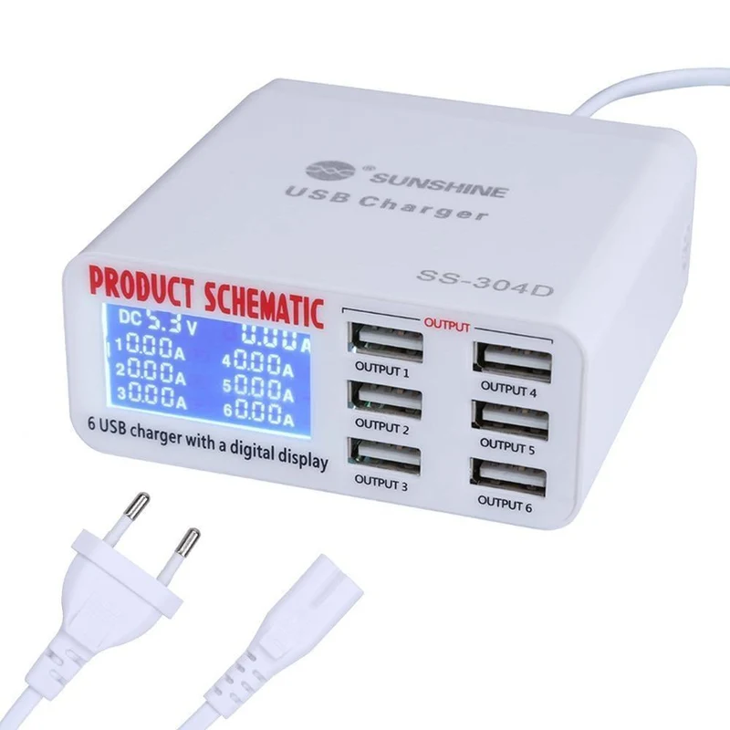 Handy-Reparatur-Tools 6 Port USB-Schnellladegerät mit LCD-Display für Iphone Samsung Ipad Handy-Reparatur-Tool