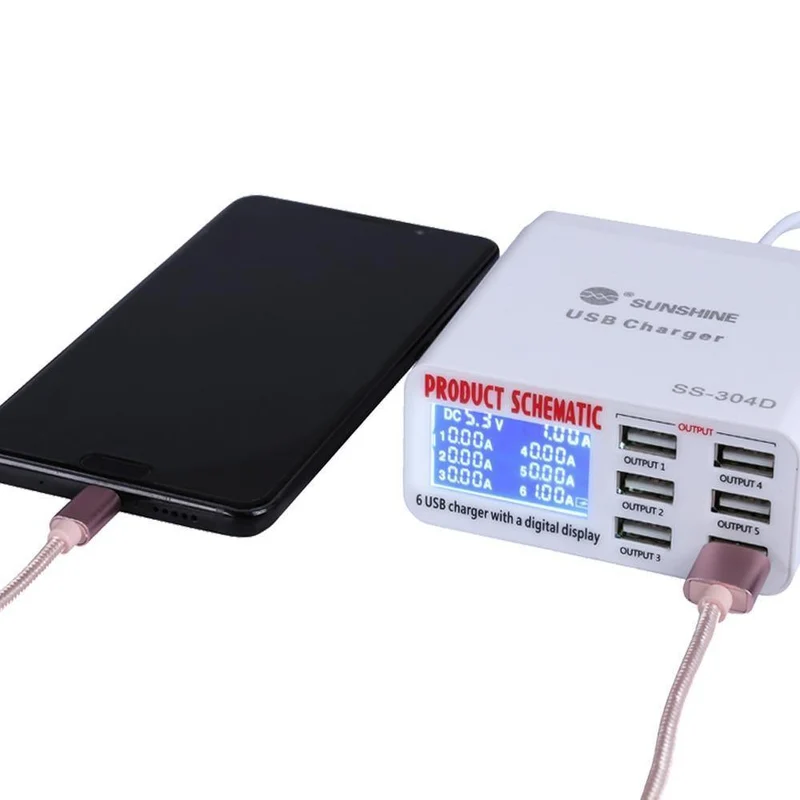 Handy-Reparatur-Tools 6 Port USB-Schnellladegerät mit LCD-Display für Iphone Samsung Ipad Handy-Reparatur-Tool